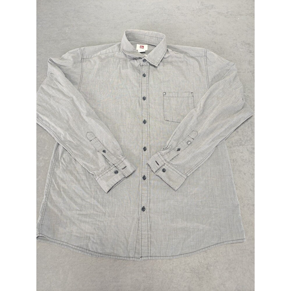 Quiksilver Mens XL Gray Long Sleeve Button Up Shirt Regular Fit Casual